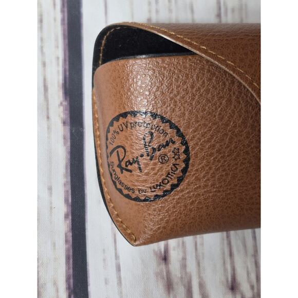 Ray-Ban Sunglasses Semi-Hard Case Brown Leather W/ Logo, Black Felt Inside - Picture 2 of 6